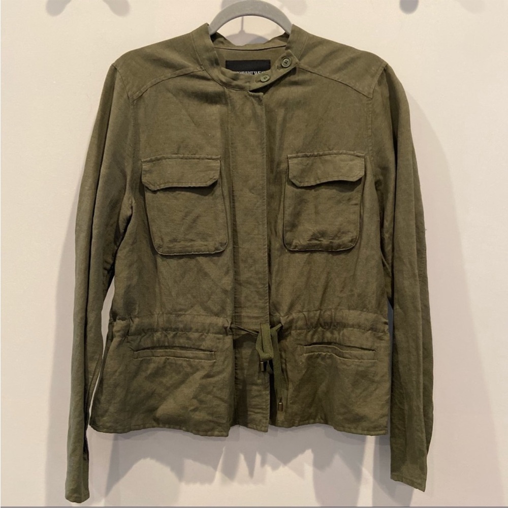 WHO WHAT WEAR Olive Green Linen Blend Lightweight Utility Jacket Medium - Picture 3 of 6